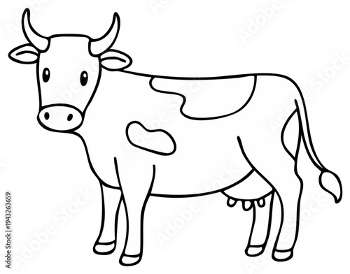 Cartoon Cow Illustration Standing Isolated Simple Line Drawing for Coloring Book or Educational Materials