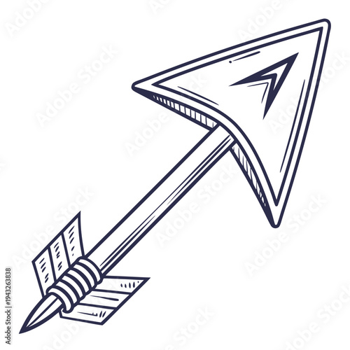 Stylized cursor arrow icon with thick outline and striped fletching detail for digital interface navigation or creative graphic design element set