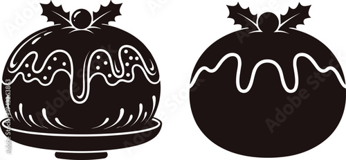 Christmas pudding illustration, festive holiday dessert design, decorative seasonal vector, traditional winter sweet artwork, celebration food drawing