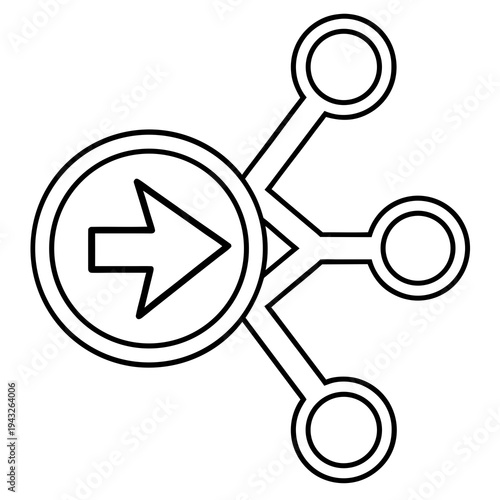 Forward share connection icon with central circle containing a right-pointing arrow, linking to three outer circles