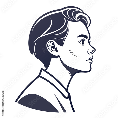 Young man head profile side view vector. thoughtful male face with classic hairstyle. confident and determined expression