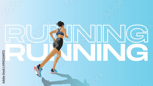 Running, woman running powerfully in front of running, suitable for empowering fitness and sportsrelated designs, posters, and advertisements.
