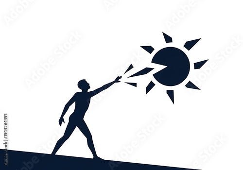 High Quality, Professional man silhouette breaking sun into pieces on a hill  powerful gesture Stock Photo, AI Generated