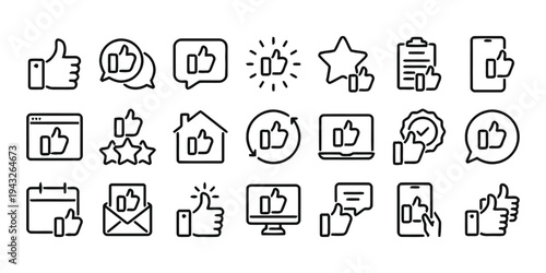 Set of thumbs up icons for positive feedback, likes, approval, good reviews and success
