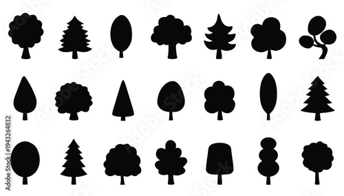 Set of various tree silhouettes vector illustration isolated on white background