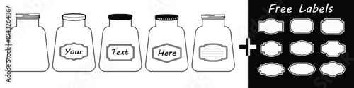 Set of vintage glass jars with labels and free label templates for custom text