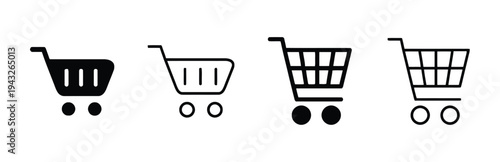 Shopping cart icons in various styles for e-commerce and retail concepts