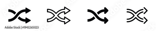 Shuffle arrows icon set for random playback and data mixing functions