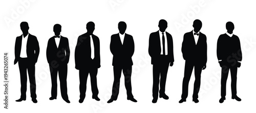 Seven Male Silhouettes in Formal Attire Keywords: silhouette, men, male, formal, attire, suit
