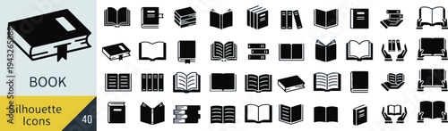 Silhouette icons of books and reading for education and knowledge themes