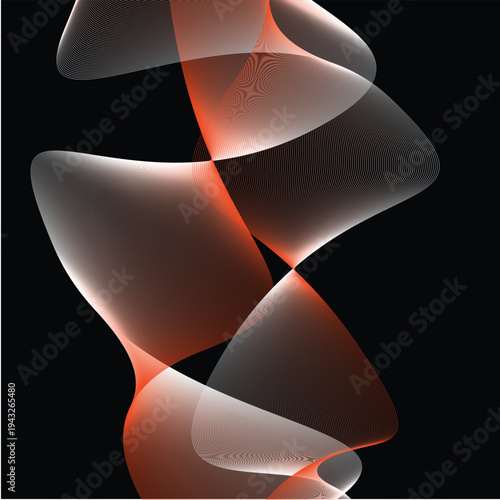 Abstract Red Background with Dynamic White Guilloche Wave Patterns and Fluid Lines