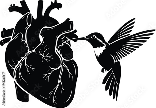 World health day silhouette heart and hummingbird embodying global health awareness
