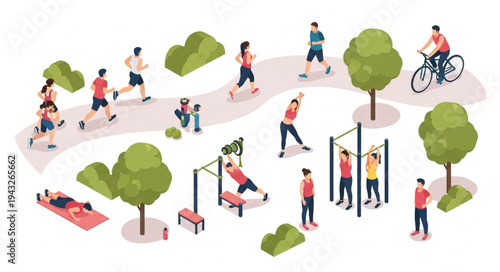 People Exercising in Park Outdoors.