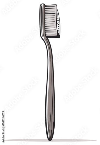 Vintage Style Toothbrush Illustration with Bristles and Curved Handle