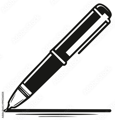 Illustration of a black and white pen drawing a line on paper perfect for stationary design