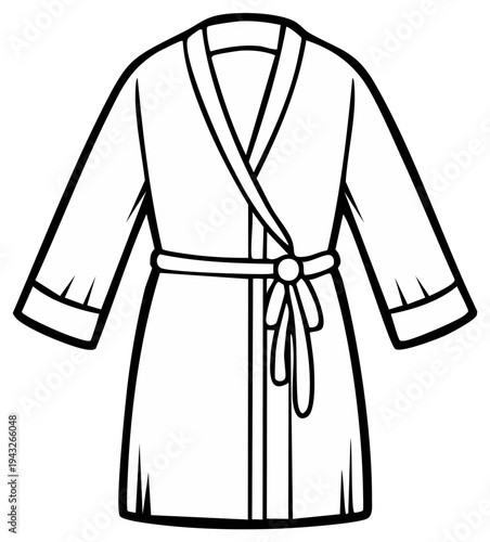 Simple outline drawing of a clean white terry cloth bathrobe with a tied belt