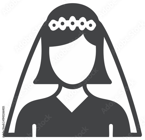 Minimalist Wedding Bride Icon with Veil and Flower Garland Vector Graphic