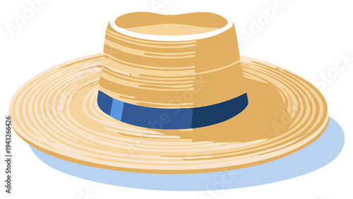 Classic straw fedora hat with blue ribbon accent