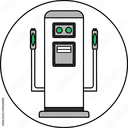 An electric vehicle charging station with two green charging cables