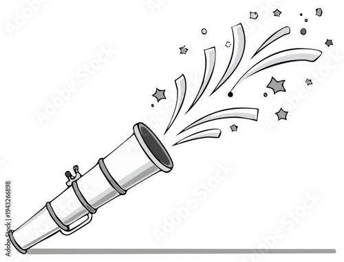 Confetti cannon firing streamers stars and circles in celebration