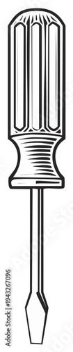 Black and white illustration of a flathead screwdriver