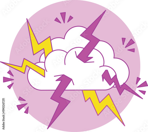 stormy weather icon with lightning bolts and clouds
