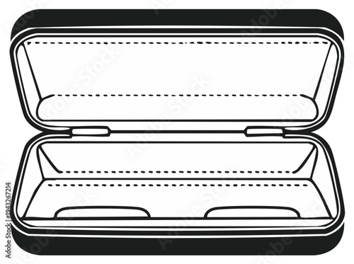 Open eyeglass case illustration. Black and white vector drawing of spectacles storage.