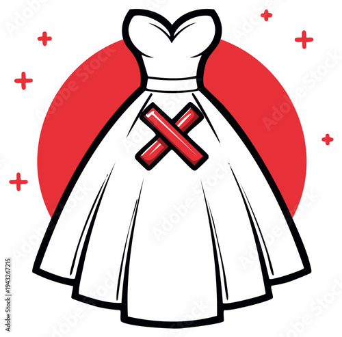 Illustration of a wedding dress with a red X symbolizing a canceled marriage or divorce