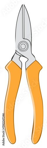 Sharp garden pruning shears with orange handles for cutting branches and plants