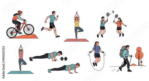 People Exercising in Various Activities.