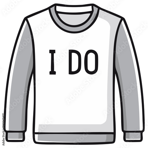 White and gray long sleeve sweater illustration featuring 'I Do' text symbolizing wedding vows and commitment