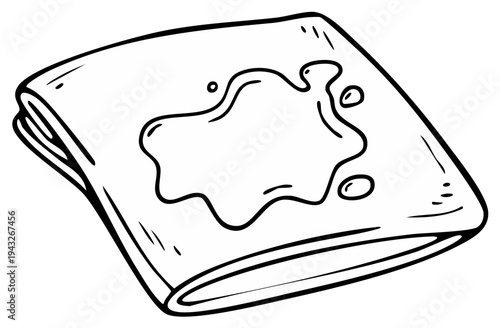 Hand Drawn Illustration of a Folded Cloth with a Liquid Stain