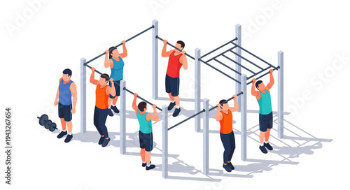 People Exercising on Outdoor Fitness Equipment.