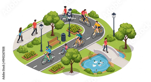 People Exercising on Park Pathway.