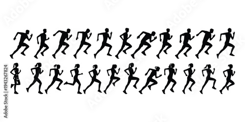 Silhouettes of male and female runners in motion