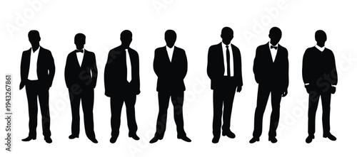 Silhouettes of men in suits and formal wear, representing business and professional attire