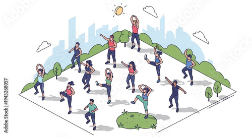 People Exercising Outdoors in City Park.