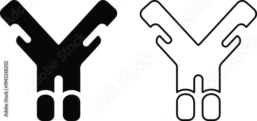 A black and white illustration of two y shaped tools with handles