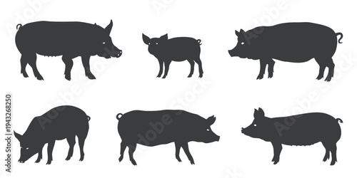 Silhouettes of various pigs including adult and young animals