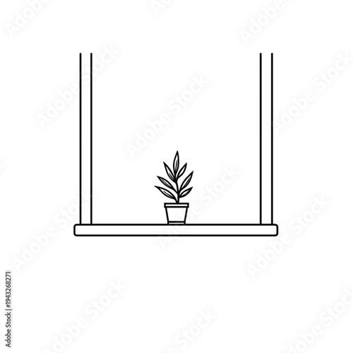Potted plant on a windowsill in minimalistic black and white style  