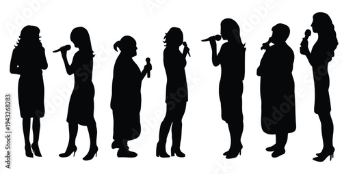 Silhouettes of women singing into microphones, representing performance and public speaking