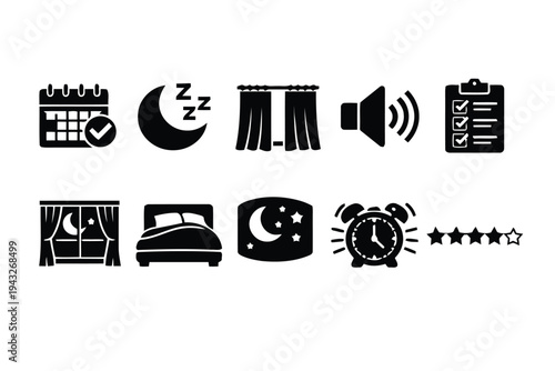 Sleep and rest icons for night time routine and relaxation