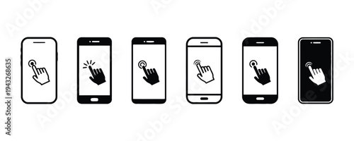 Smartphone touch screen icons with finger pressing