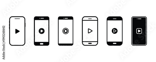 Smartphone screen with play button video icons