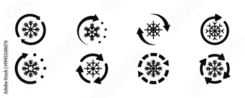 Snowflake and circular arrows icons representing cold or winter