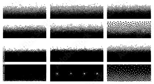 Gradient bars set with halftone dots and black backgrounds, varying density and texture featuring rectangles, shading,