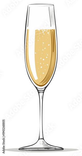 Elegant Champagne Flute Graphic Illustration with Bubbles and Golden Color