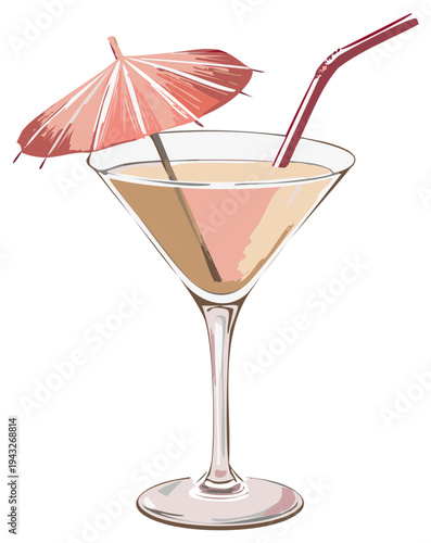 Refreshing Tropical Cocktail with Paper Umbrella and Straw