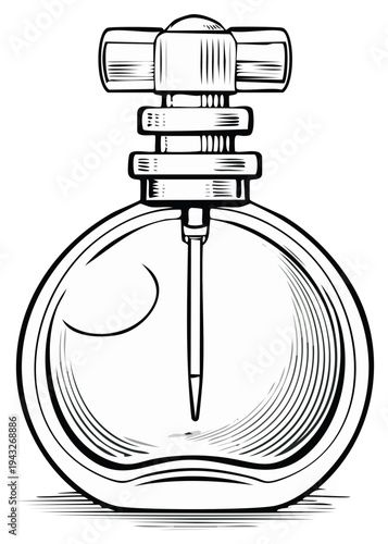 Elegant Round Perfume Bottle Illustration Detailed Hand Drawn Vector Design