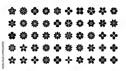 Floral Motifs Collection: A curated collection of diverse floral graphic design elements in a monochromatic style, perfect for adding a touch of botanical beauty to any project.